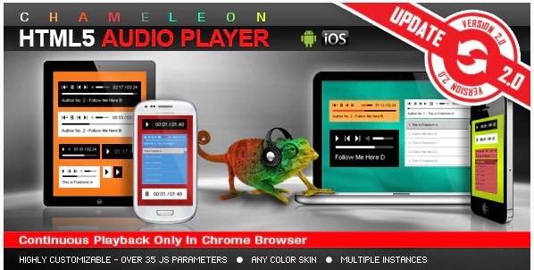 Chameleon HTML5 Audio Player With/Without Playlist v3.4