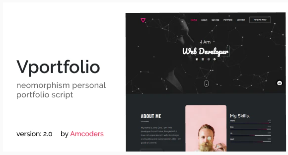 Vportfolio - Neomorphism Laravel Personal Portfolio Script